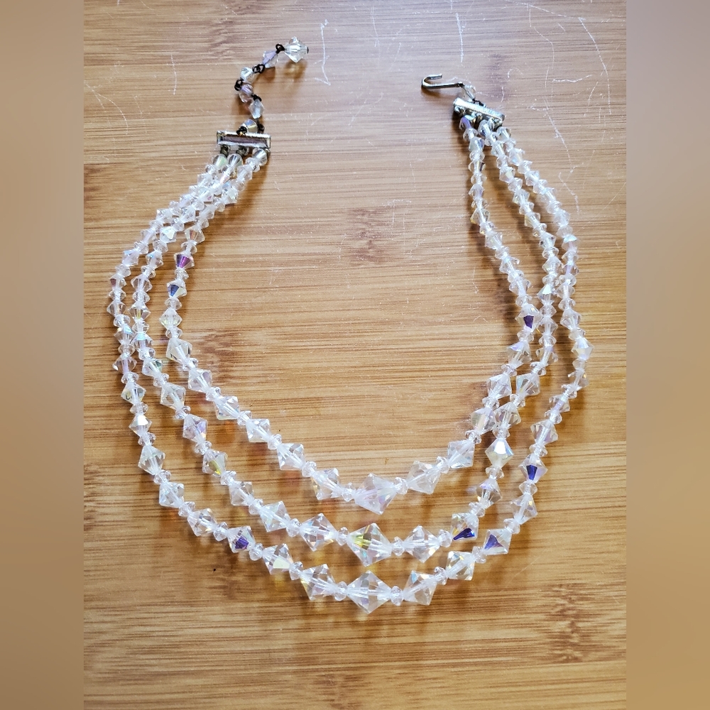 Vintage 3-strand Crystal AB Necklace Choker